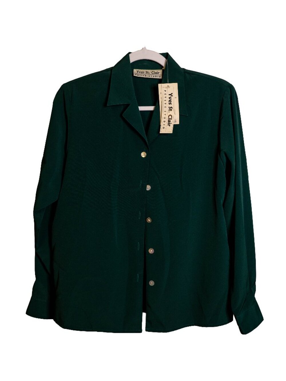 NWT Vintage Yves St. Clair Dark Green Button-Up Collared Shirt - 8 Petite